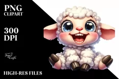 Funny Baby Sheep Sitting Watercolor Clipart Product Image 1