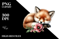 Sleeping Baby Fox Watercolor PNG Product Image 2