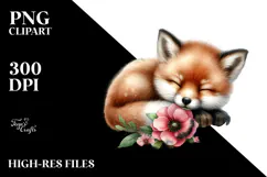 Sleeping Baby Fox Watercolor PNG Product Image 2