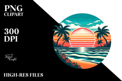 Retro Tropical Beach Sunset Tshirt Style Clipart Product Image 2
