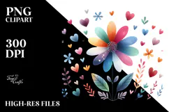 Colorful Watercolor Simple Boho Flower with Heart Petals, Product Image 2