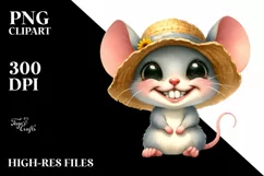 Baby Mouse with Big Eyes and Sun Hat Watercolor Clipart Product Image 3
