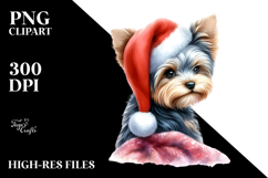 Yorkshire Terrier with Santa Hat PNG Product Image 2