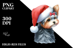 Yorkshire Terrier with Santa Hat PNG Product Image 2