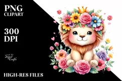 Vibrant Lion Flower Crown Cartoon Clipart Product Image 3