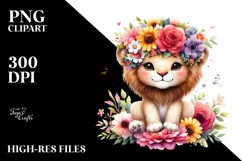 Vibrant Lion Flower Crown Cartoon Clipart Product Image 1