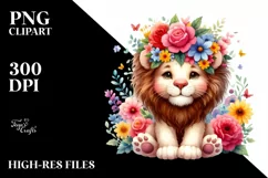 Vibrant Lion Flower Crown Cartoon Clipart Product Image 1