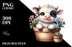 Cute Baby Highland Cow Smiling Pot | Clipart Product Image 3