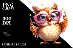 Quirky Cartoon Owl Sunglasses PNG Product Image 2