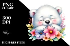 Colorful Baby Polar Bear in Flower | Sublimation | Clipart Product Image 1