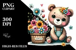 Baby Bear with Spring Flowers, Transparent PNG Product Image 2