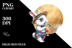 Funky Rabbit Wearing Beachwear Drinking a Cocktail, PNG Product Image 2