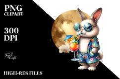 Funky Rabbit Wearing Beachwear Drinking a Cocktail, PNG Product Image 2
