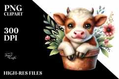 Cute Smiling Baby Highland Cow Pot Clipart Product Image 3