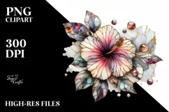 Watercolor Wooden Stained Hibiscus Marble Clipart Product Image 3