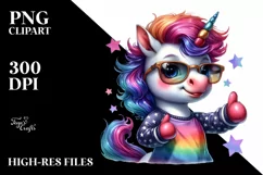 Cute Baby Unicorn Posing, Vibrant Drawing PNG Product Image 1