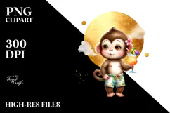 Cute Monkey in Beachwear, Transparent PNG Product Image 2