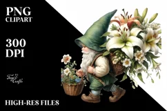 Detailed Watercolor Small Gnome Carrying Large Lily Bouquet Product Image 3