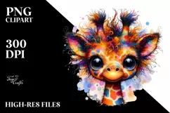 Colorful Layered Watercolor Cute Baby Giraffe | Clipart Product Image 1
