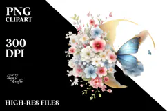 Spring Flowers Butterfly Watercolor Digital Art Product Image 2