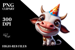 Cute Baby Calf in Party Hat, High-Res PNG Product Image 2