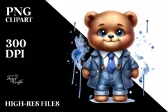 Baby Bear with Tie Watercolor Clipart Product Image 1