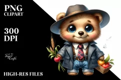 Baby Bear with Tie Watercolor Clipart Product Image 3