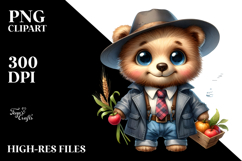 Baby Bear with Tie Watercolor Clipart Product Image 2