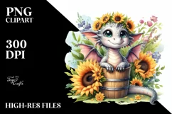 Cute Dragon with Sunflower, PNG Product Image 3