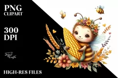 Cute Baby Bee Holding Corncob | Sublimation | Clipart Product Image 3