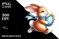 Watercolor Bunny Running with Easter Egg PNG Product Image 2