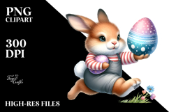 Watercolor Bunny Running with Easter Egg PNG Product Image 2