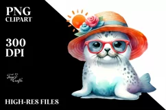 Colorful Cute Baby Seal with Sun es and Hat | Clipart Product Image 3