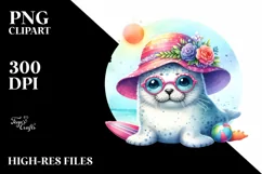 Colorful Cute Baby Seal with Sun es and Hat | Clipart Product Image 3
