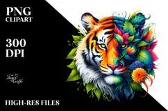 Vibrant Watercolor Tiger, Abstract PNG Product Image 2