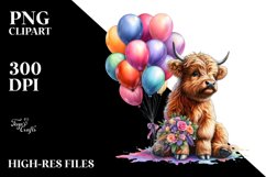 Colorful Baby Highland Cow with Bouquet of Balloons, Product Image 3