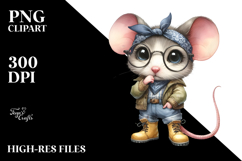 Baby Mouse with Big Eyes and Bandana Watercolor Clipart Product Image 2