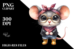 Baby Mouse with Big Eyes and Bandana Watercolor Clipart Product Image 2