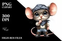 Baby Mouse with Big Eyes and Bandana Watercolor Clipart Product Image 1