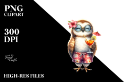 Owl in Beachwear Drinking Cocktail PNG Product Image 2