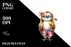 Owl in Beachwear Drinking Cocktail PNG Product Image 2