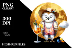 Happy Owl with Cocktail PNG Product Image 2