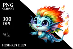 Watercolor Jumping Baby Dragon PNG Product Image 2