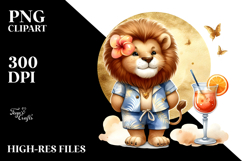 Cute Lion in Beachwear Drinking Cocktail, PNG Product Image 2