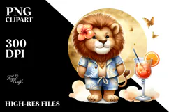 Cute Lion in Beachwear Drinking Cocktail, PNG Product Image 2