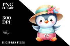 colorful Watercolor Cute Baby Penguin | Clipart Product Image 1