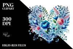 Blue Floral Made Heart, High-Res PNG Product Image 2