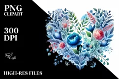 Blue Floral Made Heart, High-Res PNG Product Image 2
