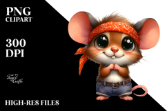Baby Mouse with Big Eyes and Bandana Watercolor Clipart Product Image 2