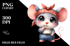 Baby Mouse with Big Eyes and Bandana Watercolor Clipart Product Image 2